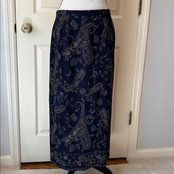 Talbots Dresses & Skirts - Talbots 100% Silk Long Skirt Lined Floral Paisley Blue size 12 Petite
